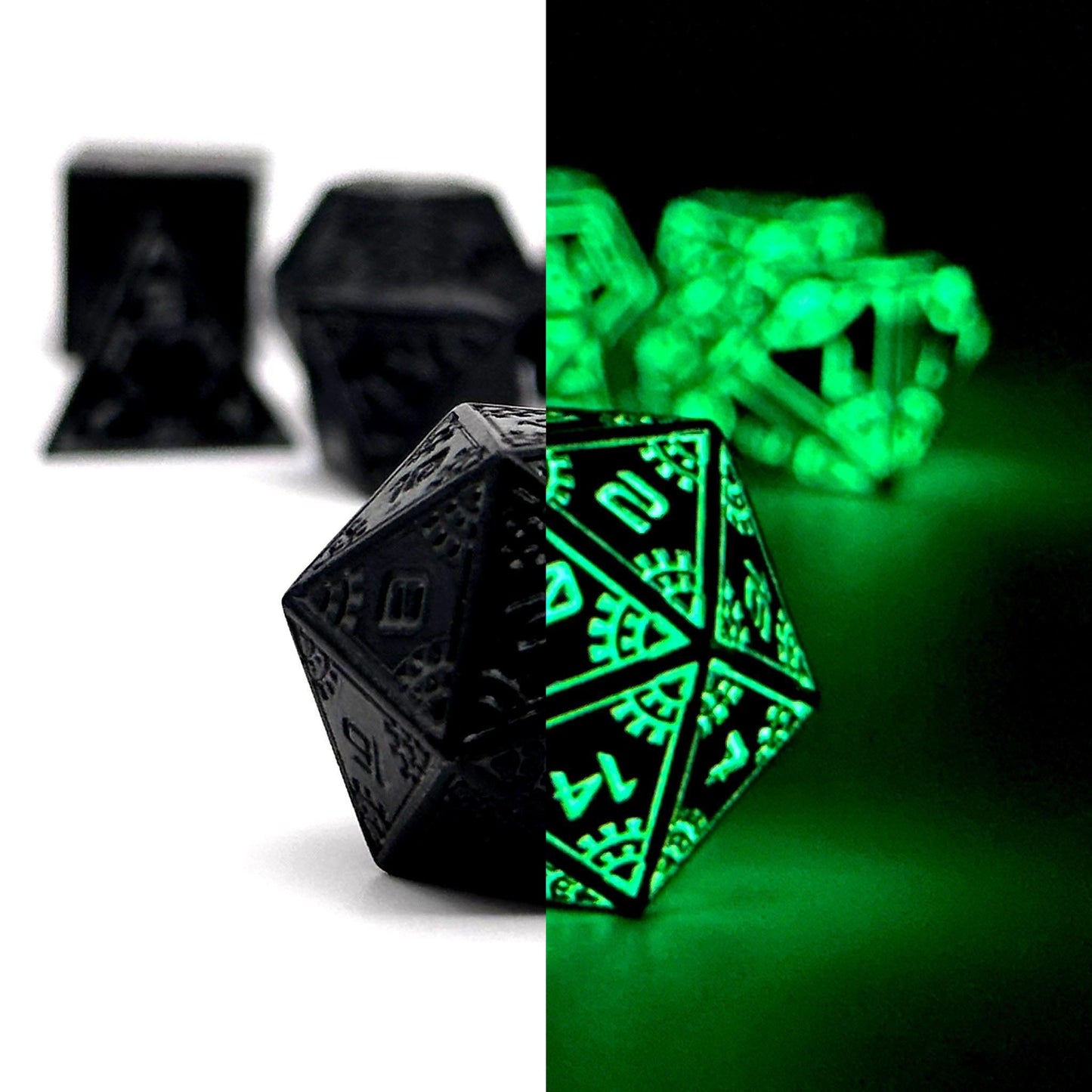 Black Hole - Space Dice 7 Piece RPG Set Alloy Metal Dice | Glows in the Dark